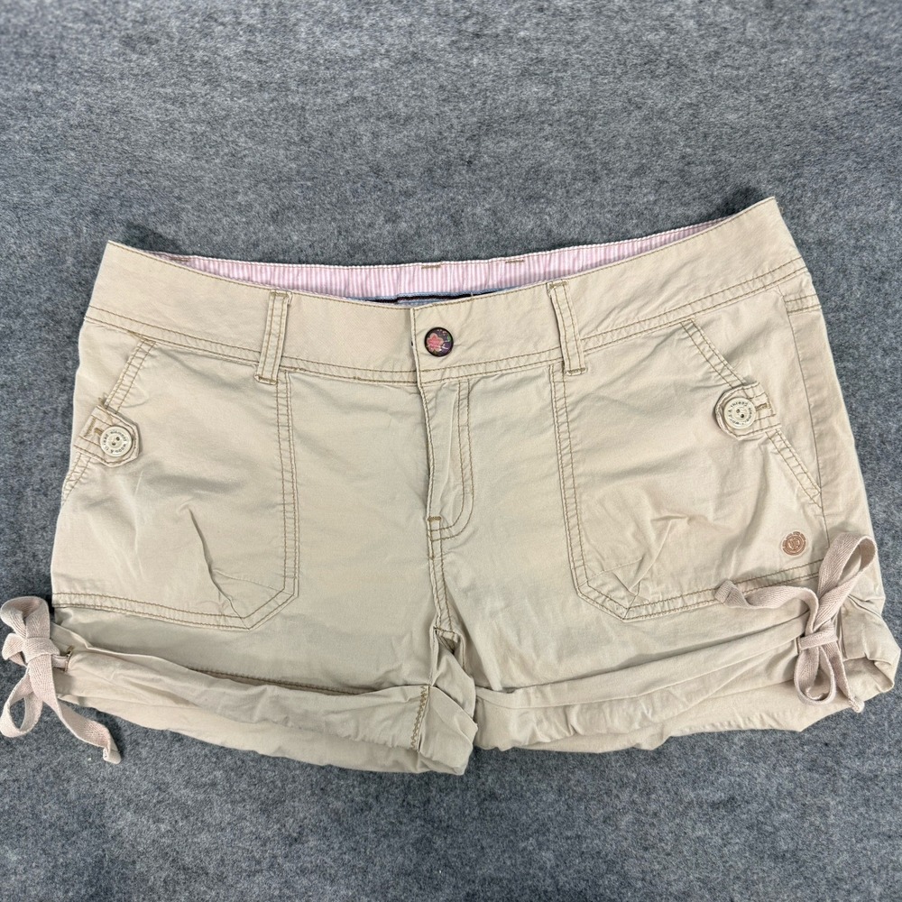 Element Shorts Womens Teen‎ 9 Khaki Preppy Rolled Cuff Side Tie Vintage Y2K